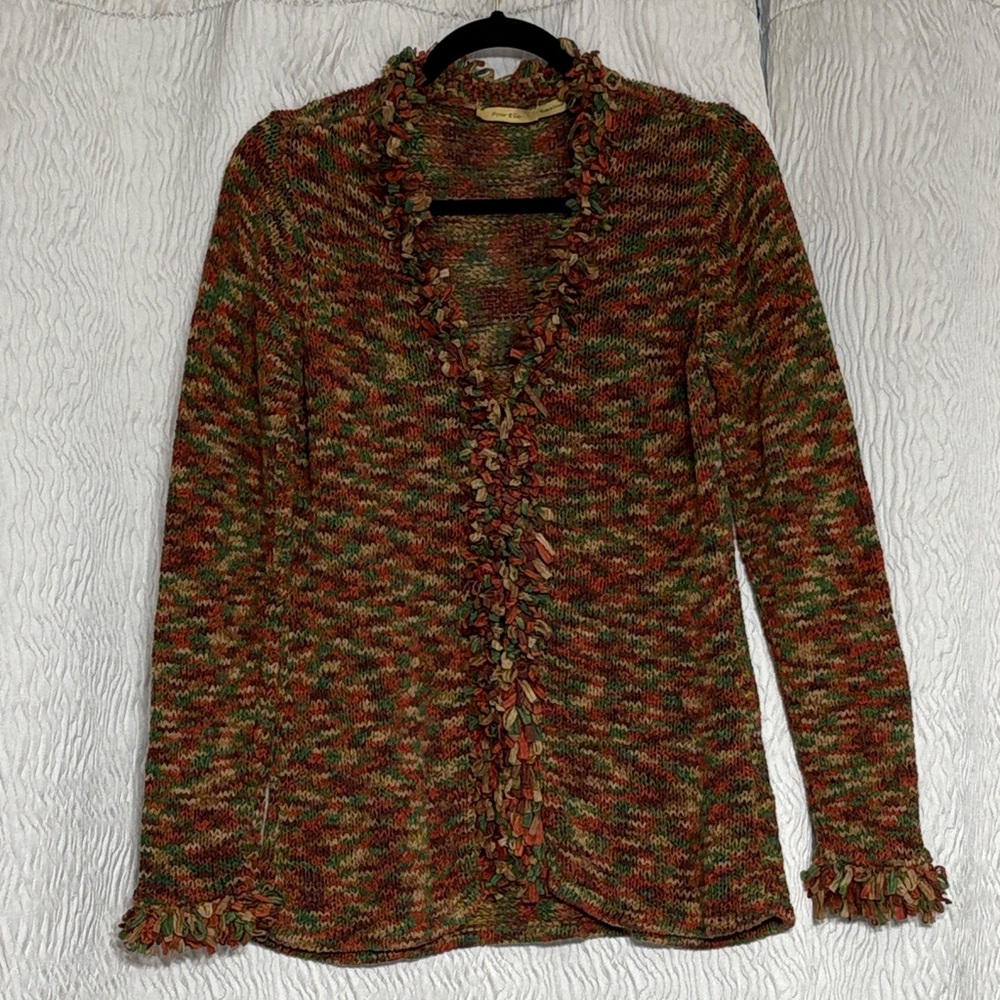 Pour Elle Women's Open / Cardigan Hook Sweater With Fringe-  Size Large